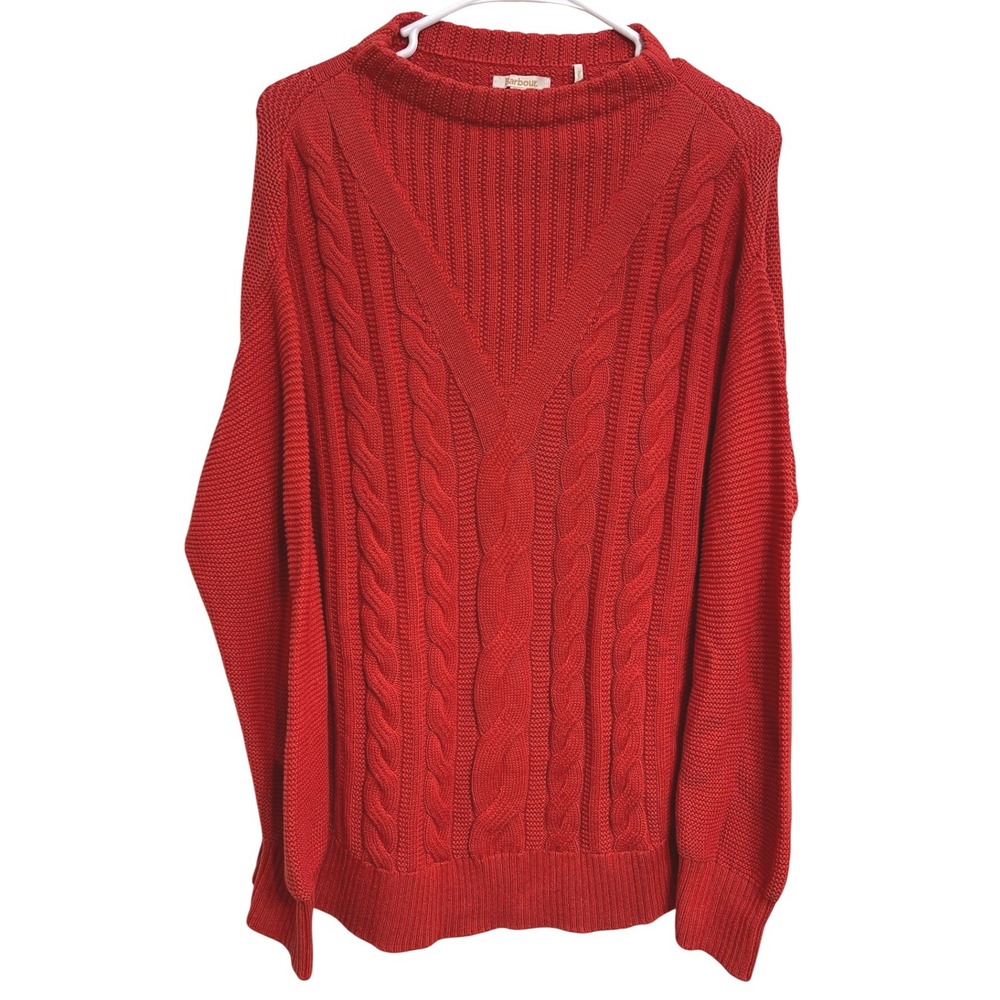 Barbour‎ Foxton Knit Sweater Women's 8 M Burnt Orange Cotton Cable Knit Crewneck